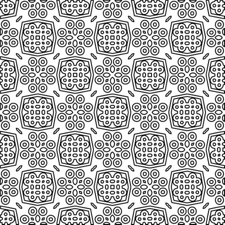 Monochrome ornamental texture with smooth linear shapes, zigzag lines, lace pattern. black and white pattern for web page, textures, card, poster, fabric, textile.のイラスト素材