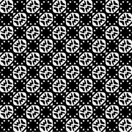 Vector pattern in geometric ornamental style. Black and white color.Seamless repeat pattern.Simple geo all over print block for apparel textile, ladies dress, fashion garment, digital wall paper.のイラスト素材
