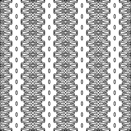 Texture with figures from lines. Black and white pattern for web page, textures, card, poster, fabric, textile. Monochrome graphic repeating design.のイラスト素材