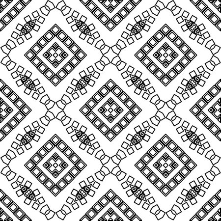 Abstract background with figures from lines. black and white pattern for web page, textures, card, poster, fabric, textile. Monochrome graphic repeating design.のイラスト素材