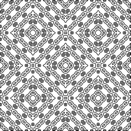 Abstract background with figures from lines. black and white pattern for web page, textures, card, poster, fabric, textile. Monochrome graphic repeating design.のイラスト素材