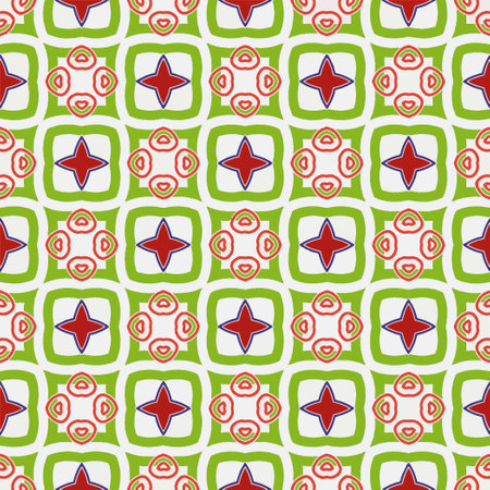 Geometric ornament in ethnic style.Abstract seamless pattern with squares,floral shapes, repeat tiles.Repeat design for fashion, textile design, on wall paper, wrapping paper, fabrics and home decor.のイラスト素材