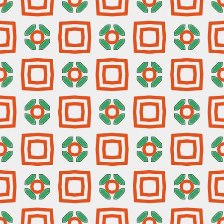 Geometric ornament in ethnic style.Abstract seamless pattern with squares,floral shapes, repeat tiles.Repeat design for fashion, textile design, on wall paper, wrapping paper, fabrics and home decor.のイラスト素材