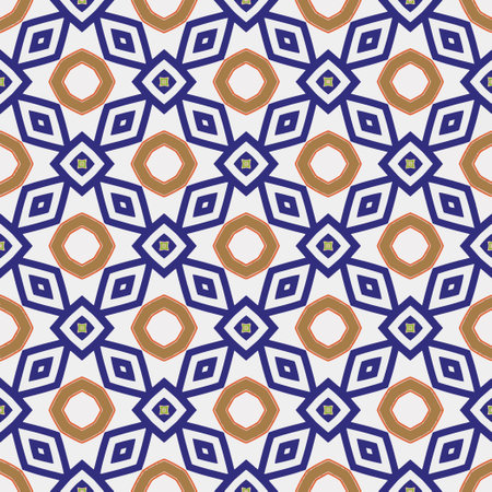 Geometric ornament in ethnic style.Abstract seamless pattern with squares,floral shapes, repeat...