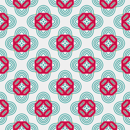 Geometric ornament in ethnic style.Abstract seamless pattern with squares,floral shapes, repeat...