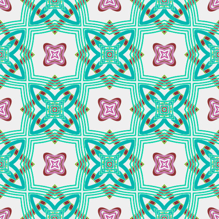 Geometric ornament in ethnic style.Abstract seamless pattern with squares,floral shapes, repeat...