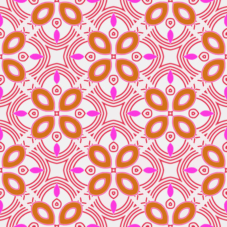 Geometric ornament in ethnic style.Abstract seamless pattern with squares,floral shapes, repeat tiles.Repeat design for fashion, textile design, on wall paper, wrapping paper, fabrics and home decor.のイラスト素材