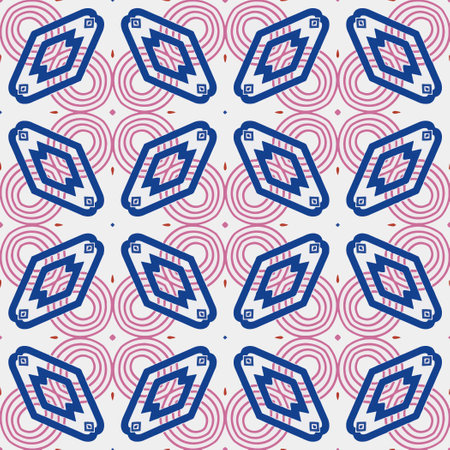 Geometric ornament in ethnic style.Abstract seamless pattern with squares,floral shapes, repeat tiles.Repeat design for fashion, textile design, on wall paper, wrapping paper, fabrics and home decor.のイラスト素材