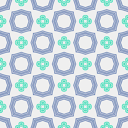Geometric ornament in ethnic style.Abstract seamless pattern with squares,floral shapes, repeat tiles.Repeat design for fashion, textile design, on wall paper, wrapping paper, fabrics and home decor.のイラスト素材