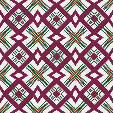 Geometric ornament in ethnic style.Abstract seamless pattern with squares,floral shapes, repeat tiles.Repeat design for fashion, textile design, on wall paper, wrapping paper, fabrics and home decor.のイラスト素材