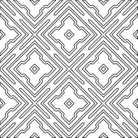 Abstract background with figures from lines. black and white pattern for web page, textures, card, poster, fabric, textile. Monochrome graphic repeating design.のイラスト素材
