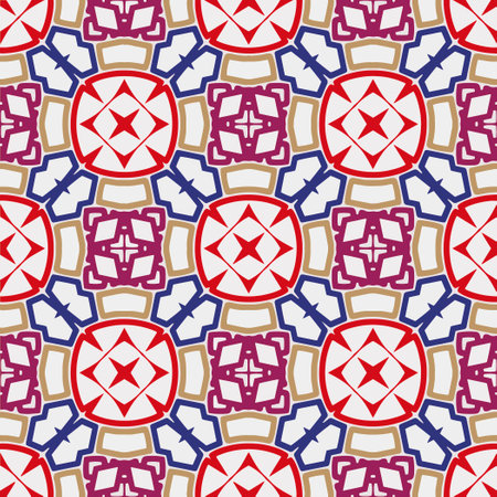 Geometric ornament in ethnic style.Seamless pattern with abstract shapes.Repeat design for fashion, textile design, on wall paper, wrapping paper, fabrics and home decor.のイラスト素材