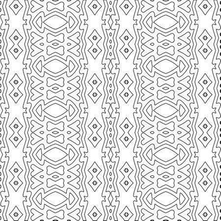 Stylish texture with figures from lines.Abstract geometric black and white pattern for web page, textures, card, poster, fabric, textile. Monochrome graphic repeating design.のイラスト素材