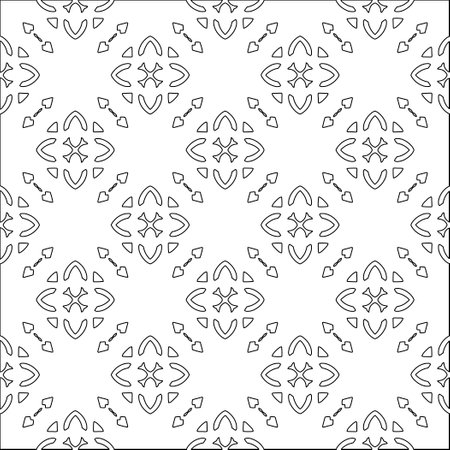 Vector pattern with symmetrical elements . Modern stylish abstract texture. Repeating geometric tiles from striped elements.Black and white pattern.のイラスト素材