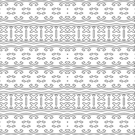 Stylish texture with figures from lines.Abstract geometric black and white pattern for web page, textures, card, poster, fabric, textile. Monochrome graphic repeating design.のイラスト素材