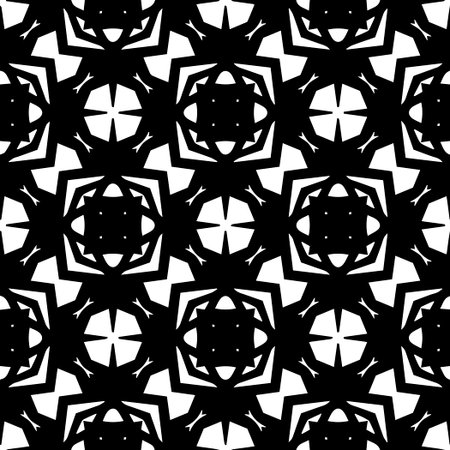 Black and white seamless pattern. Repeat pattern. Abstract background. Monochrome texture. Seamless texture for fashion, textile design, on wall paper, wrapping paper, fabrics and home decor.のイラスト素材