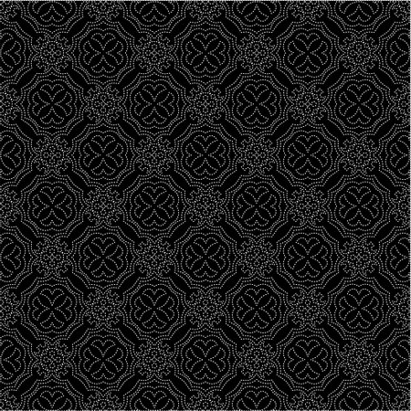 Black background with figures from dots. Black and white pattern for web page, textures, card,...