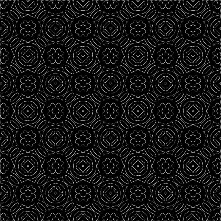Black background with figures from dots. Black and white pattern for web page, textures, card,...