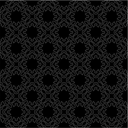 Black background with figures from dots. Black and white pattern for web page, textures, card, poster, fabric, textile. Repeating design.のイラスト素材