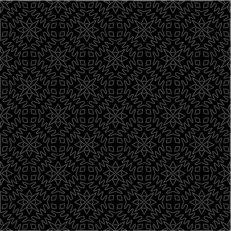 Black background with figures from dots. Black and white pattern for web page, textures, card, poster, fabric, textile. Repeating design.のイラスト素材