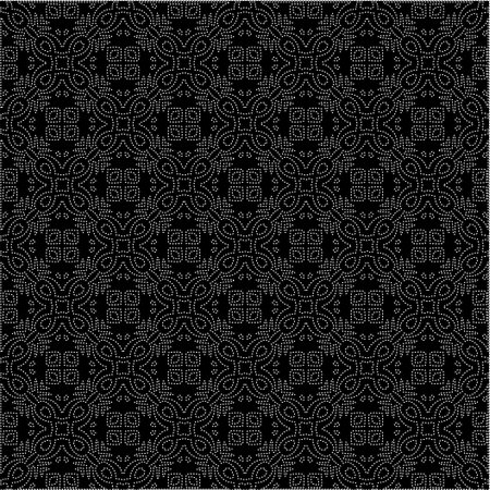 Black background with figures from dots. Black and white pattern for web page, textures, card,...