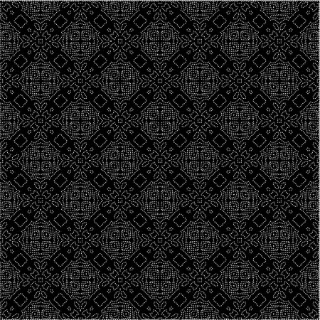 Black background with figures from dots. Black and white pattern for web page, textures, card,...