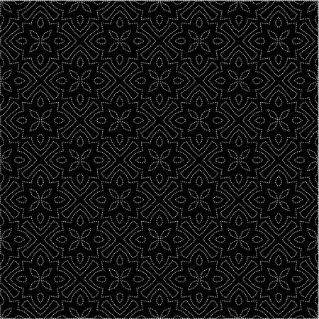 Black background with figures from dots. Black and white pattern for web page, textures, card,...