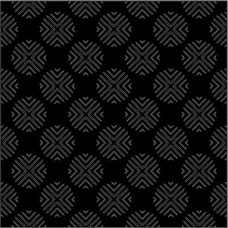 Black background with figures from dots. Black and white pattern for web page, textures, card,...
