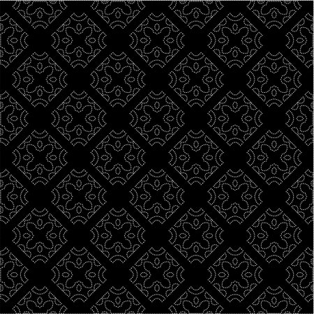 Black background with figures from dots. Black and white pattern for web page, textures, card,...