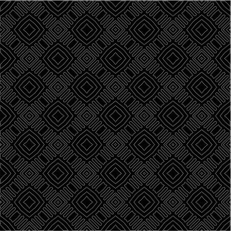 Black background with figures from dots. Black and white pattern for web page, textures, card,...