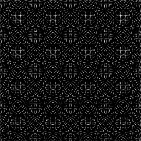 Black background with figures from dots. Black and white pattern for web page, textures, card,...