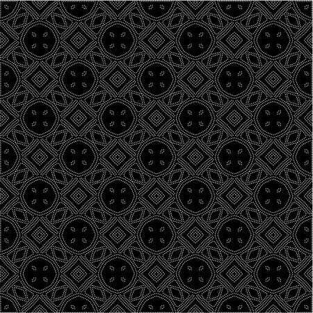 Black background with figures from dots. Black and white pattern for web page, textures, card, poster, fabric, textile. Repeating design.のイラスト素材