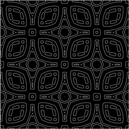 Black background with figures from white lines. Black and white pattern for web page, textures, card, poster, fabric, textile. Monochrome pattern. Repeating design.のイラスト素材
