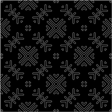 Black background with figures from white lines. Black and white pattern for web page, textures, card, poster, fabric, textile. Monochrome pattern. Repeating design.のイラスト素材
