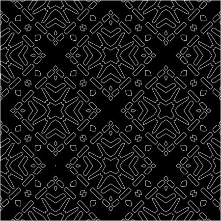 Black background with figures from white lines. Black and white pattern for web page, textures, card, poster, fabric, textile. Monochrome pattern. Repeating design.のイラスト素材