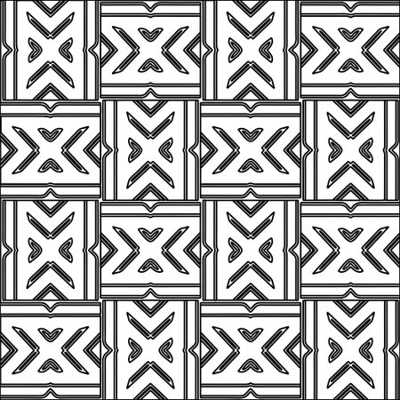 Black lines on white background.Wallpaper with figures from lines. Abstract geometric black and white pattern for web page, textures, card, poster, fabric, textile. Repeat pattern.のイラスト素材