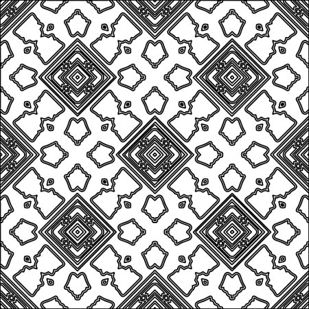 Black lines on white background.Wallpaper with figures from lines. Abstract geometric black and white pattern for web page, textures, card, poster, fabric, textile. Repeat pattern.のイラスト素材
