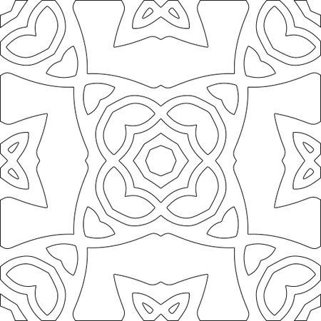 Black lines on white background.Wallpaper with figures from lines. Abstract geometric black and white pattern for web page, textures, card, poster, fabric, textile. Repeat pattern.のイラスト素材