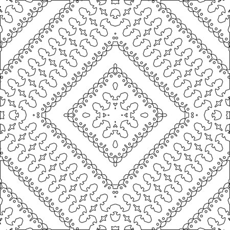 Black lines on white background.Wallpaper with figures from lines. Abstract geometric black and white pattern for web page, textures, card, poster, fabric, textile. Repeat pattern.のイラスト素材