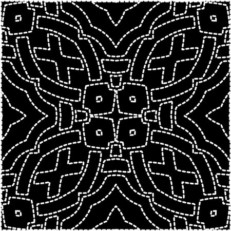 A repeat pattern of white dots on a black background. Simple texture for posters, sites, business cards, covers.White mandala.のイラスト素材