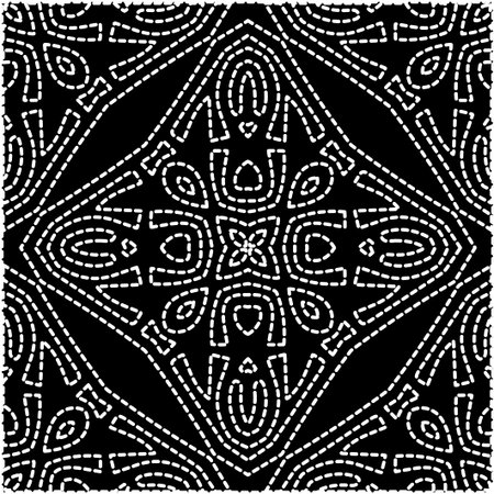 A repeat pattern of white dots on a black background. Simple texture for posters, sites, business cards, covers.White mandala.のイラスト素材