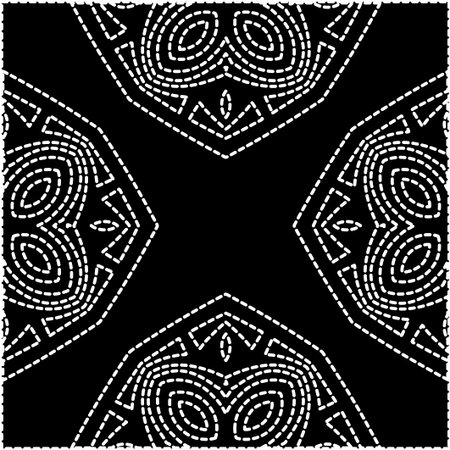 A repeat pattern of white dots on a black background. Simple texture for posters, sites, business cards, covers.White mandala.のイラスト素材