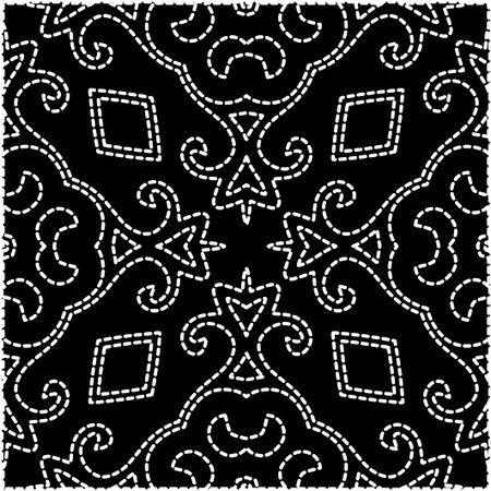 A repeat pattern of white dots on a black background. Simple texture for posters, sites, business cards, covers.White mandala.のイラスト素材