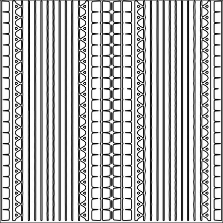 Black lines on white background.Wallpaper with figures from lines. Abstract geometric black and white pattern for web page, textures, card, poster, fabric, textile. Monochrome repeating design.のイラスト素材