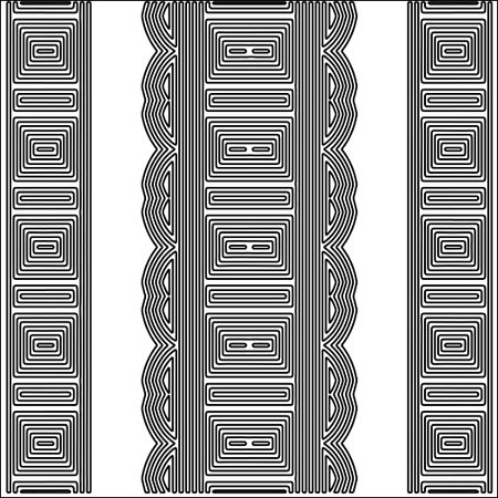 Black lines on white background.Wallpaper with figures from lines. Abstract geometric black and white pattern for web page, textures, card, poster, fabric, textile. Monochrome repeating design.のイラスト素材