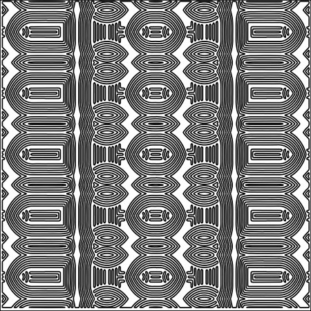 Black lines on white background.Wallpaper with figures from lines. Abstract geometric black and white pattern for web page, textures, card, poster, fabric, textile. Monochrome repeating design.のイラスト素材