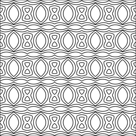 Black lines on white background.Wallpaper with figures from lines. Abstract geometric black and white pattern for web page, textures, card, poster, fabric, textile. Monochrome repeating design.のイラスト素材