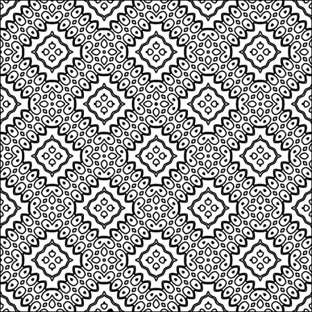 Black lines on white background.Wallpaper with figures from lines. Abstract geometric black and white pattern for web page, textures, card, poster, fabric, textile. Repeat pattern.のイラスト素材