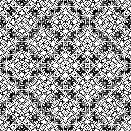 Black lines on white background.Wallpaper with figures from lines. Abstract geometric black and white pattern for web page, textures, card, poster, fabric, textile. Repeat pattern.のイラスト素材
