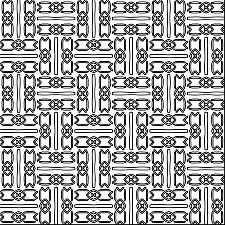 Black lines on white background.Wallpaper with figures from lines. Abstract geometric black and white pattern for web page, textures, card, poster, fabric, textile. Monochrome repeating design.のイラスト素材